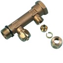 Uponor 3/4" Fast Muffe Samlestokk med 2 Avgreninger og 15mm Omløper
