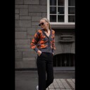 Mandy Cardigan Orange Flame XS Houndstooth cardigan