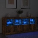 vidaXL Skjenk med LED-lys røkt eik 163x37x67 cm
