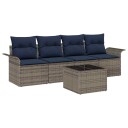 vidaXL Hagesofa Set med pute 5 pcs Grå og marineblå polyrotting