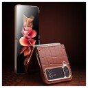 Qialino Croco Samsung Galaxy Z Flip4 Lær Belagt Deksel Brun