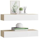 vidaXL Veggmonterte skuffehyller 2 stk eik og hvit 60x23,5x10 cm MDF