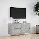  Vegghengt TV-benk med LED-lys betonggrå 100x31x45 cm 852295