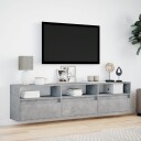  Vegghengt TV-benk med LED-lys betonggrå 180x31x45 cm 8721158342881
