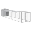 Vidaxl Hønsebur Med Gård Lysegrå 117X609X123 cm Galvanisert Stål