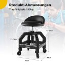 Høydejusterbar verkstedkrakk 150 kg bæreevne med verktøybrett verkstedstol sort