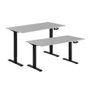 Design Studio Hev Og Senkbart Skrivebord, Sveiv, Svart Stativ, Grå Bordplate, 8 Størrelser