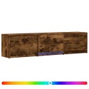  TV benk med LED Røkt Eik 165 x 34 x 40 cm Konstruert tre