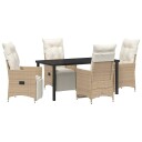  5-delt Hage Spisebordsett med Beige Puter i Poly Rattan