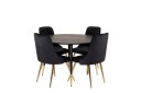 Venture Home Dipp Spisegruppe 115 cm Rund med 4 Velvet Deluxe Stoler Sort/Guld
