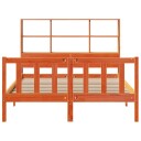  Seng med bokhylle uten madrass voksbrun 140x200 cm heltre furu 8721158605092