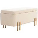Benk med oppbevaringsplass polstret benk med fløyelslook kiste med treben kistebenk til stue soverom gang 100 x 40 x 42 cm