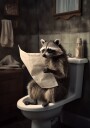 Funny Raccoon Reading Newspaper Plakat / 50x70