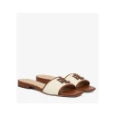 Ralph Lauren Lauren Everley Leather Trim Canvas Slide Sandal Brown 41