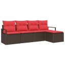 vidaXL Sofa sett med pute 5 pcs Brun polyrotting