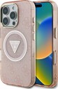 GUESS IML Metal Glitter 4G Circle Triangle MagSafe Case for iPhone 16 Pro - Pink