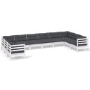 vidaXL Hagesofagruppe med puter 10 deler hvit heltre furu