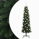 vidaXL Kunstig smalt juletre med julekuler 120 cm 150 LED-lys Varmhvit