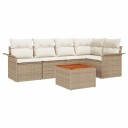  6 Delt Hage Sofa Sett med Puter Beige Poly Rottings Akasie
