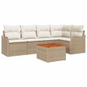  6 delt hagesofa sett med puter beige poly rattan akasie