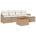  6 Stykk Hagesofa Set med Puter Beige Poly Rattan Akasie