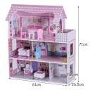 Cwy Dukkehus I Tre Med Møbler Og Tilbehør 3 Etasjer Rosa