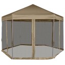 vidaXL Popup telt med sidevegger sekskantet 3,6x3,1 m gråbrun 220g/m²
