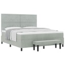  Box Spring Seng med Madrass & Benk Lysegrå 180x200 cm Velur