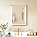 LED baderomsspeil antidugg dimbar 80x60 cm svart ramme