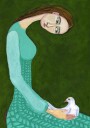 Lady sitting with white dove bird woman Poster Plakat / 40x50cm