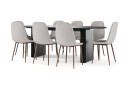 Bark Noira Ovalt Spisebord 220 cm Svart + 8 Nibe stol beige med valnøttben   Svart/Beige