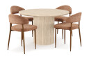 Scandinavian Choice Uppveda Rundt Spisebord 130 cm med travertin look med 4 stk Jairam Spisestoler Beige