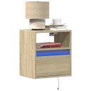  Vegghengt nattbord med LED-lys sonoma eik 3307979
