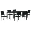 7 Delt Hage Spisebord Sett Svart Poly Rattan