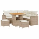  8-delt hagesofa-sett med puter beige polyrotting og akasie