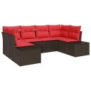 vidaXL Hagesofa Set 6 stk. 6-Antall seter Brun og rød Poly rattan