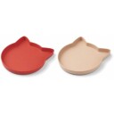 Liewood Marty silikontallerken 2 pk   Cat apple red/tuscany rose mix