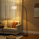 Gulvlampe stue gulvlampe med lin lampeskjerm gulvlampe med E27 fatning fotbryter høydejusterbar buelampe for soverom sort e