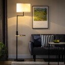 Gulvlampe med hylle og USB port stål krem
