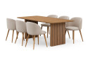 Bark Richeto Spisebord 180 cm med 6 Greya Spisestoler med armlener   Naturlig finish / Greige Bouclé / Metallben Eik