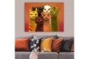 Lerretsbilde 70x100 cm Gruppe med seks fargerike katter i forskjellige nyanser som står sammen Gul / Brun / Grønn