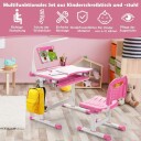 Barnebord barnebordsett med bokstativ og LED lys for gutter og jenter rosa