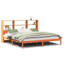  Seng med bokhylle uten madrass voksbrun 200x200 cm heltre furu 8721158603968