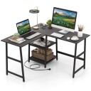 Skrivebord L Shape hjørne skrivebord med stikkontakter & amp USB porter 120 x 120 x 75 cm svart