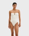 Malina Signature Gold Embellished Bandeau Swimsuit Cream XS