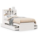  Seng med bokhylle uten madrass hvit 75x190 cm heltre furu 8721158384249