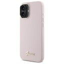 Guess Silikon Skrift Metal Logo iPhone 16 Etui - Rosa