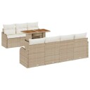  8 Deler Hage Sofa Sett med Puter Beige Poly Rattan Akacia