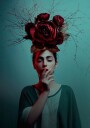 Pensive Woman Red Roses Plakat / 30x40