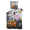 Licens Økologisk sengetøy 140x200 cm Sengesett med Gustav gris og traktor 100% økologisk bomull